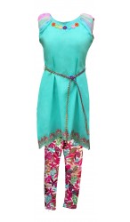 Rainbow Ruching shirt with Floral Tights